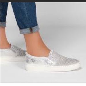 Skechers Double up take the lead silver slip on platform sneakers